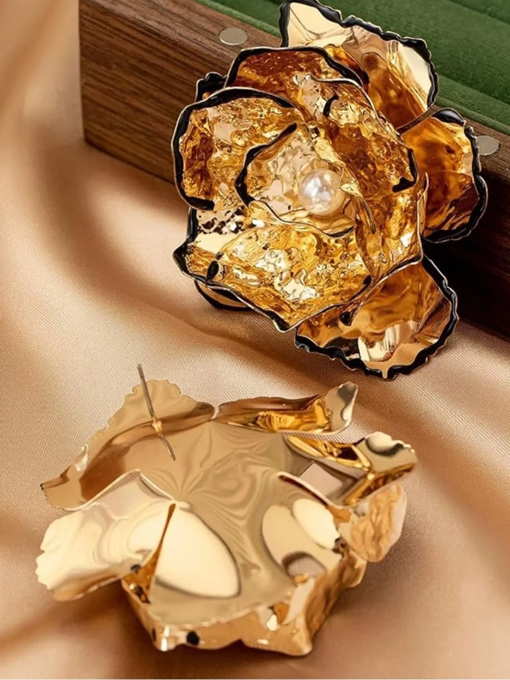 Zara Gold Floral Statement Earrings with Pearl